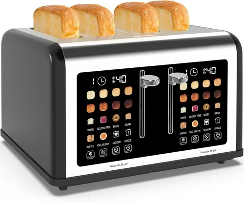 Miniatura 9 de Tostadora de 4 rebanadas con pantalla táctil, tostadoras de acero inoxidable con temporizador digital, tostadoras de panel de control dual, 8