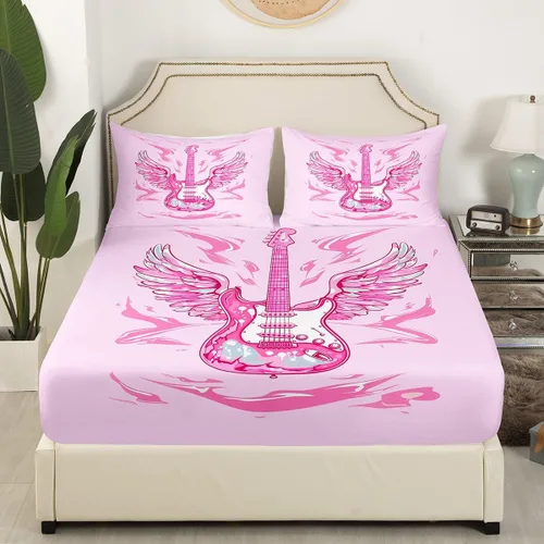 Miniatura 30 de Castle Fairy Juego de sábanas de botas de vaquero, tamaño individual, juego de ropa de cama de guitarra musical bohemia de 3 piezas para niños