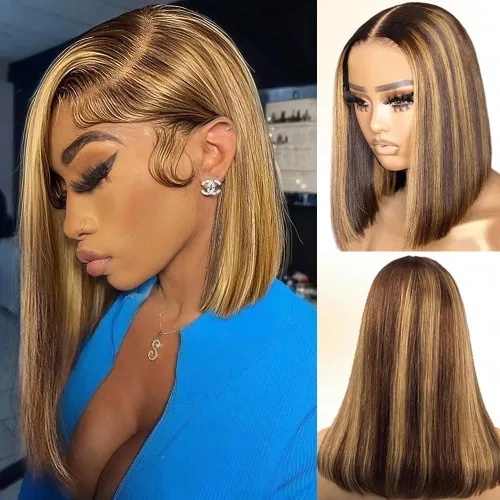 Miniatura 8 de Peluca Bob Corta de Cabello Humano 13x4 Pelucas Bob Frontales de Cabello Humano Pre Desplumadas para Mujeres Negras Pelucas de Encaje Frontal Bob 10