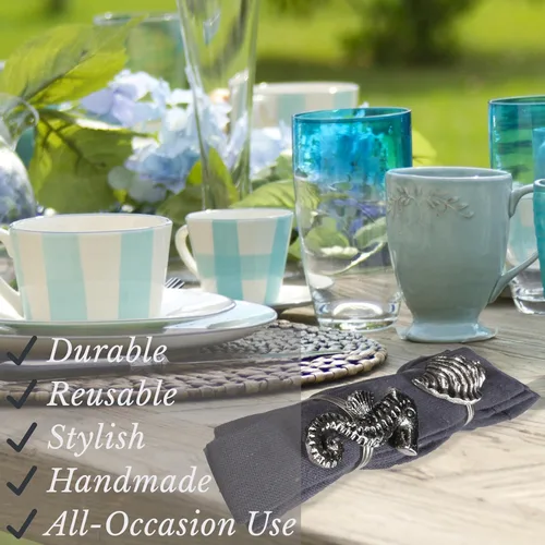 Miniatura 5 de ALPHA Living HOME Juego de 12 servilleteros de alta calidad, 100% metal, decoración de mesa resistente al óxido, servilleteros antiguos de concha