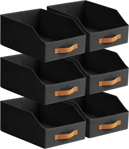Miniatura 26 de Homsorout Contenedores de almacenamiento de tela para organizar, paquete de 6 cajas de almacenamiento grandes trapezoidales plegables con asa
