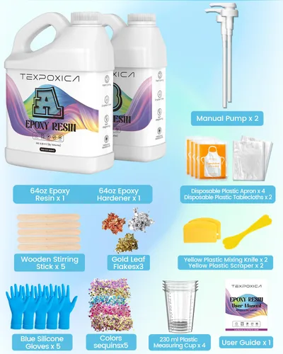Miniatura 2 de Kit de resina epoxi Texpoxica de 1 galón, cristal claro, autonivelante, sin burbujas, antiamarilleo, mezcla fácil 1:1, adecuado para fundición