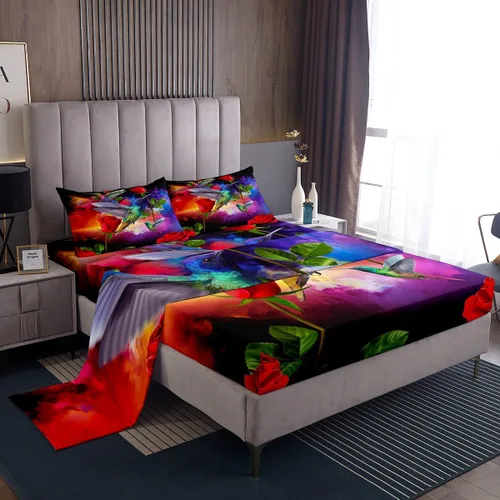 Miniatura 20 de Erosebridal Juego de ropa de cama para niños, sábanas kawaii con diseño de gato, tamaño individual, juego de cama de 3 piezas con 1 sábana bajera, 1