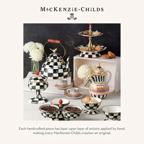 Miniatura 6 de MACKENZIE-CHILDS Olla aplastada de esmalte, bonito recipiente esmaltado con tapa, 20 onzas, a cuadros cortesanos en blanco y negro color fantasía