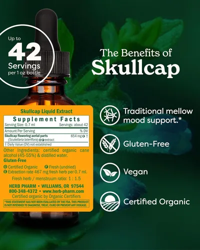 Miniatura 2 de Herb Pharm Skullcap - Extracto de hierbas líquido: hierba tradicional relajante Skullcap Apoyo tradicional para la mente tranquila Sin OMG, sin