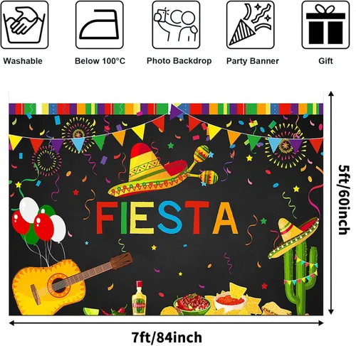 Miniatura 3 de Avezano Telón de fondo para fiesta de cumpleaños con temática mexicana, fondo de cabina de fotos de 7 x 5 pies, para verano, Luau Cinco de Mayo