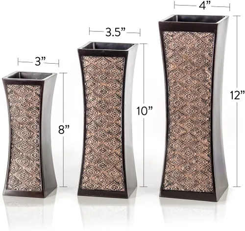 Miniatura 5 de Creative Scents Jarrones marrones de Dublín para centros de mesa de decoración, juego de 3 jarrones de flores ideales para decoración del hogar