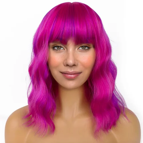 Miniatura 10 de LANICE Peluca verde para mujer, pelucas cortas estilo Bob con flequillo, peluca sintética natural, longitud al hombro, pelucas coloridas para uso