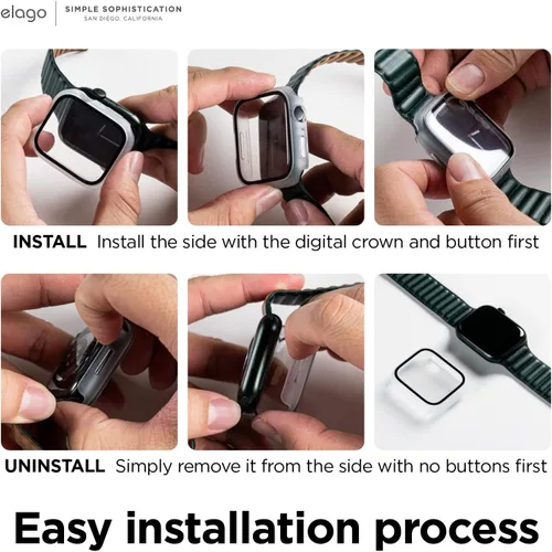 Miniatura 6 de elago Compatible con Apple Watch Case 7/8/9, protector de pantalla, protector transparente, protección completa, policarbonato duro + vidrio templado