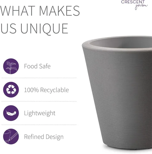 Miniatura 5 de Crescent Garden Madison Planter– Maceta resistente a la intemperie, doble pared para interiores y exteriores con orificio de drenaje, contenedor