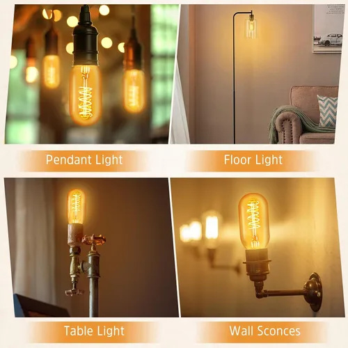 Miniatura 9 de Bombilla LED vintage Edison de 25 W, equivalente a 20 W, base media, regulable, suave, cálida, 2200 K, ámbar antiguo, T45, pequeña, estilo retro