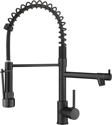 Miniatura 23 de Grifo de cocina negro mate con rociador, AIMADI - Grifo de cocina comercial, de una sola manija, con rociador desplegable de un solo orificio
