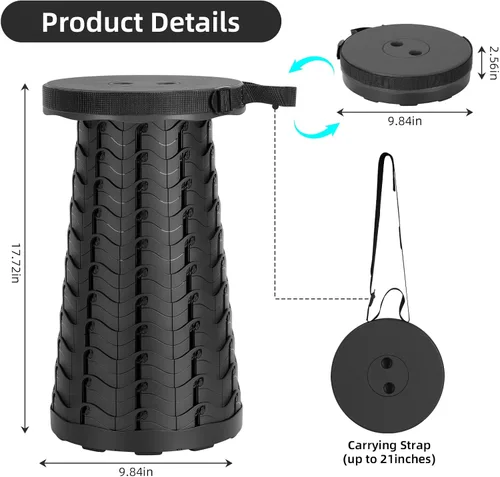 Miniatura 2 de Qiguet Taburete plegable, silla plegable, silla portátil mejorada con capacidad de carga de 400 libras, taburete portátil para camping, pesca, Negro