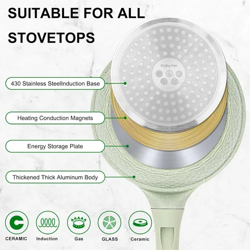 Miniatura 3 de Sartén antiadherente de 11 pulgadas con tapa de vidrio templado, súper antiadherente, 100% libre de PFOA/PFAS y saludable, no tóxico, sartén