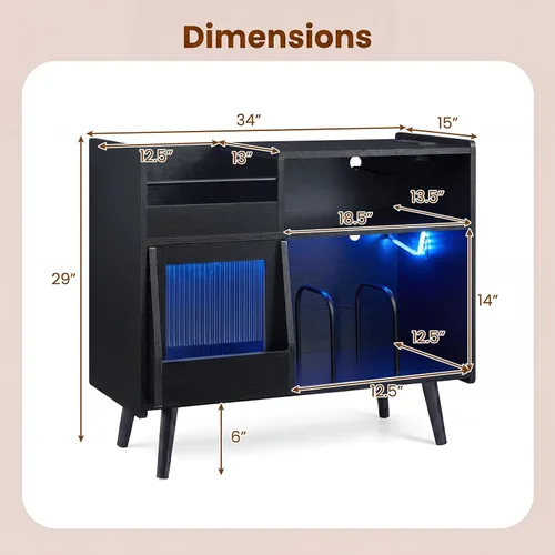 Miniatura 2 de Giantex Soporte grande para tocadiscos con luz LED, soporte para tocadiscos moderno de mediados de siglo con puerta deslizante, estación de carga