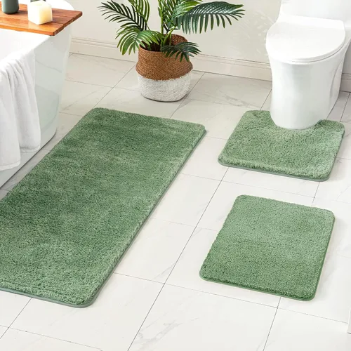 Miniatura 25 de MIULEE Juego de 3 alfombras y tapetes de baño extra gruesos de microfibra antideslizante y tapete de baño de contorno en forma de U para baño, baño