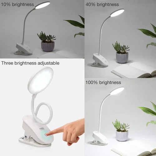 Miniatura 4 de Miady Lámpara con clip, luz de lectura a batería, abrazadera para cama con 3 niveles de brillo, recargable por USB (1 paquete)