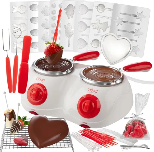 Juego de ollas eléctricas dobles para derretir chocolate, kit de fabricación de barras de caramelo de conejo de Pascua o fuente de fondue con 30