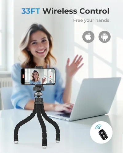 Miniatura 5 de UBeesize Trípode S, Trípode de lata calidad para teléfono, trípode flexible con obturador remoto inalámbrico, compatible con iPhone/Android Samsung