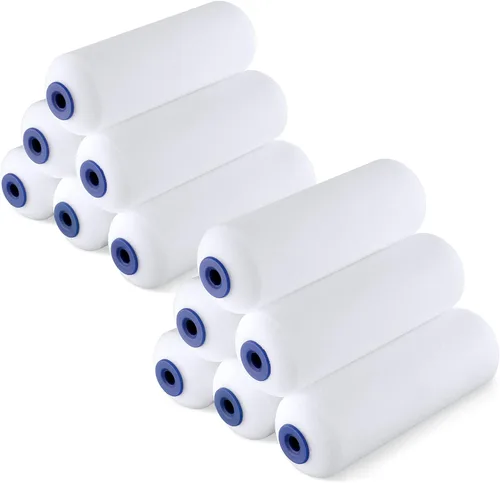 WORKPRO Paquete de 12 rodillos de pintura de espuma de 4 pulgadas, kit de rodillos de pintura pequeños, mini rodillo de pintura para pintar paredes,