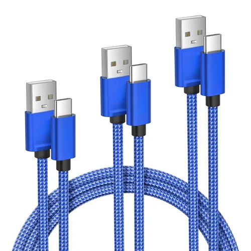 Miniatura 17 de Cable de carga USB tipo C, paquete de 3, (1.5/3.3/6.6 pies), de nailon, para Samsung Galaxy Fold Note 9, 8, S10, S9, S8, S10E, 10, 10E, Plus, S20