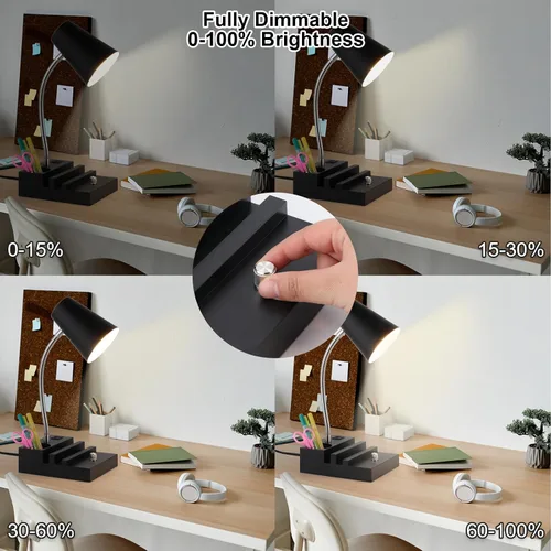 Miniatura 3 de LALISU Lámpara de escritorio de estudio con carga USB y luz nocturna tipo C, lámpara de mesa LED de cuello de cisne, lámpara de mesa de estudio