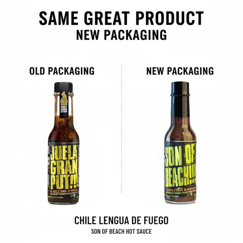 Miniatura 2 de Chile Lengua de Fuego ¡Son of Beach! Salsa picante – 1 botella – Carolina Reaper, ajo ahumado y Scotch Bonnet – calor extremo, lote pequeño, salsa