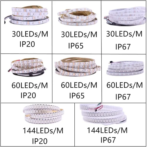 Miniatura 5 de WS2812B Tira de luz LED direccionable individual 144Pixels/m SMD 5050 RGB Pixel Strip DC5V (3.2FT 144LEDS impermeable IP67, PCB blanco)