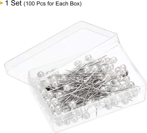 Miniatura 3 de PATIKIL Alfileres de costura perlados, 1 juego de agujas de cabeza de bola de acero inoxidable para decoración de modista, color blanco