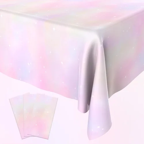 Miniatura 8 de Bsofing Mantel desechable de arcoíris pastel, 2 piezas, mantel rectangular de plástico impermeable para picnic, cumpleaños, aniversario, boda