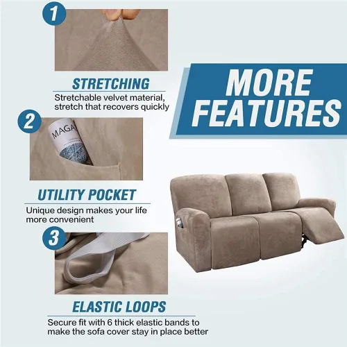 Miniatura 4 de Fundas elásticas para sillón reclinable, de terciopelo de lujo, para sofá reclinable de 3 cojines, funda para sofá reclinable súper suave, protector