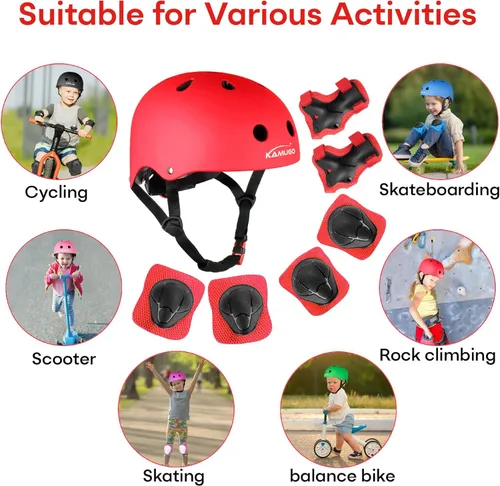 Miniatura 6 de KAMUGO - Casco de bicicleta para niños, casco para niños pequeños de 2 a 8 años, para niños y niñas, con equipo de protección deportiva, rodilleras