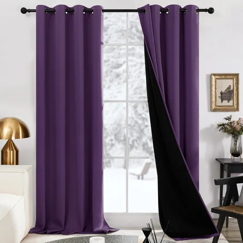 Miniatura 17 de Deconovo Cortinas 100% opacas, cortinas de ventana con aislamiento térmico, paneles reductores de ruido, cortinas de forro negro, con ojales