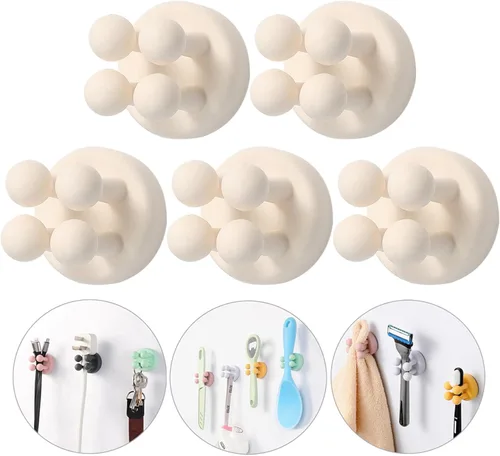 iBetterLife Ganchos autoadhesivos de silicona - 5 piezas montados en la pared para sujetar y colgar cepillo de dientes, navaja, toalla, llave,