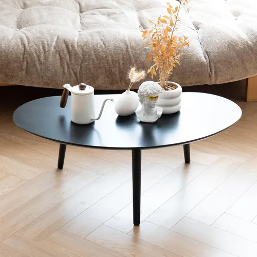 Miniatura 9 de Mesa auxiliar ovalada pequeña de mediados de siglo moderna para sala de estar, mesa central, mesa de centro de madera maciza, madera natural