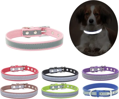 High Bright - Collar reflectante de piel sintética para cachorros, de piel sintética con reflejo de seguridad, collares reflectantes para mascotas