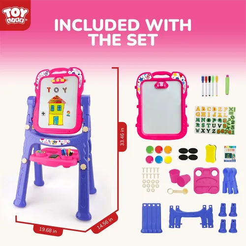 Miniatura 5 de STEAM Life Caballete artístico para niños, caballete para niños pequeños 4 en 1 de doble cara con pizarra magnética giratoria y tablero de dibujo