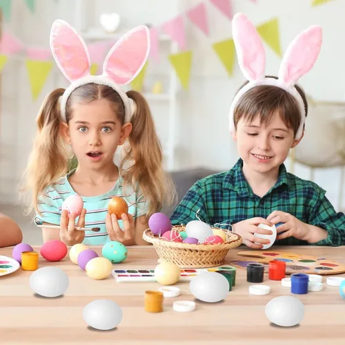 Miniatura 5 de 6 piezas de huevos de madera falsos, huevos de madera blancos de Pascua, juego de comida de cocina de bricolaje para jugar, juguetes de cocina