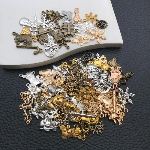 Miniatura 6 de WOCRAFT 100 piezas dijes de Navidad para hacer joyas, dijes surtidos para joyas, brazaletes y pulseras, dijes de metal mixtos a granel al por mayor