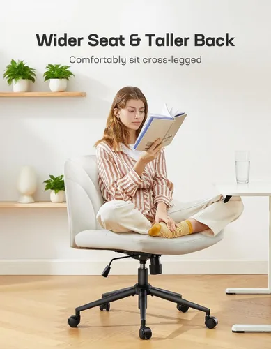 Miniatura 6 de Marsail Silla Criss Cross con Ruedas, Silla de Escritorio Ancha de Cuero PU sin Brazos, Giratoria y Ajustable en Altura, Silla de Oficina de Piernas