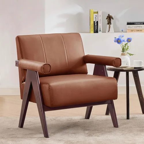 Miniatura 11 de STHOUYN Sillas decorativas de cuero negro, silla moderna de mediados de siglo, sillas con brazos laterales para sala de estar, sillas de oficina