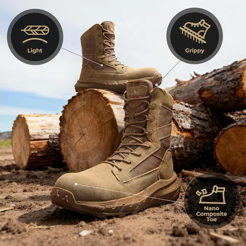 Miniatura 4 de NORTIV 8 Peakforce-Nano - Botas de trabajo para hombre con puntera compuesta de 8 pulgadas, con cremallera lateral ligera ASTM F2412-24 y ASTM Coyote
