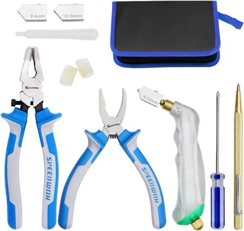 Miniatura 8 de SPEEDWOX 10 alicates para correr de vidrio resistente, alicates con puntas de goma adicionales, herramienta profesional de corte de vidrieras