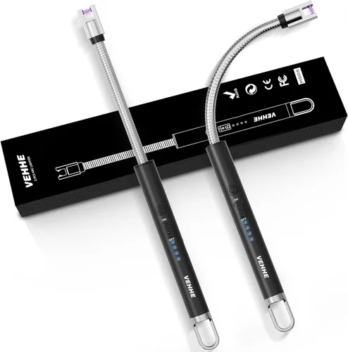 Miniatura 10 de VEHHE - Encendedor de velas eléctrico, encendedor de arco recargable con batería LED, pantalla de batería, cuello flexible largo, USB, encendedores