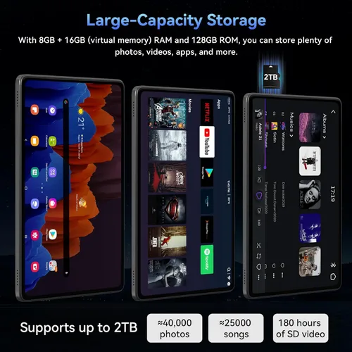 Miniatura 6 de Tablet 2026 Android 16 Tablet with Gemini AI 3.5, 11 Inch FHD Display, 24GB RAM 128GB ROM/2TB TF, T7250 CPU + 13MP Camera, 8000mAh, Widevine L1