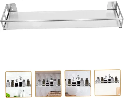 Miniatura 5 de Estante de pared de cocina de acero inoxidable, organizador multiusos para especias con base extraíble, almacenamiento montado en la pared