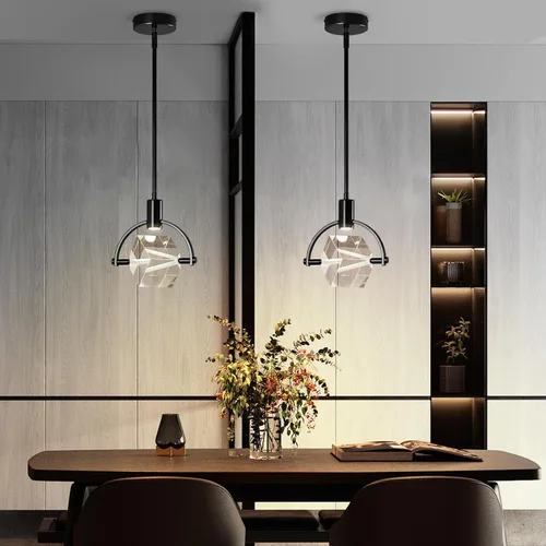 Miniatura 2 de Lámpara colgante de techo para isla de cocina, moderna mini luz colgante LED integrada, lámpara colgante de cristal en negro, dormitorio, comedor