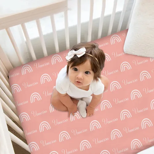 Sábana bajera personalizada para cuna, diseño de tu propia sábana bajera con nombre e icono de bebé, cubrecolchón portátil personalizado para cuna