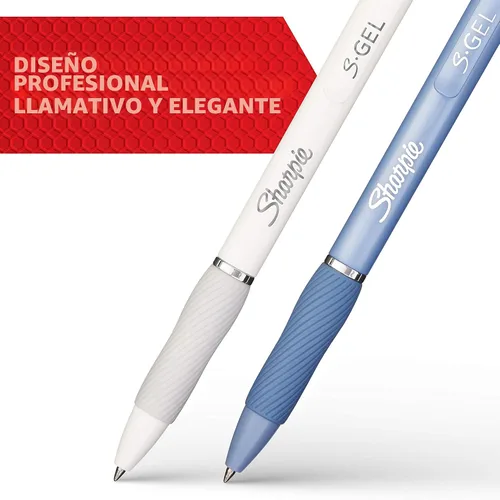 Miniatura 2 de Sharpie Bolígrafos S-Gel, punta media (0.028 in), barril azul escarcha, tinta de gel negra, 4 unidades Azul con tinta negra