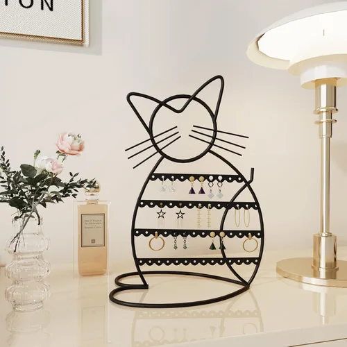 Miniatura 2 de Urban Deco Soporte Organizador de Joyas en Forma de Gato, Organizador de Aretes de Metal con 48 Agujeros para Pendientes, Organizador de Exhibición